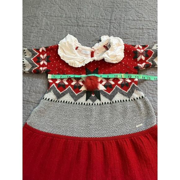 Foque Christmas dress red wool blend fair isle collared girls size small - Picture 7 of 9